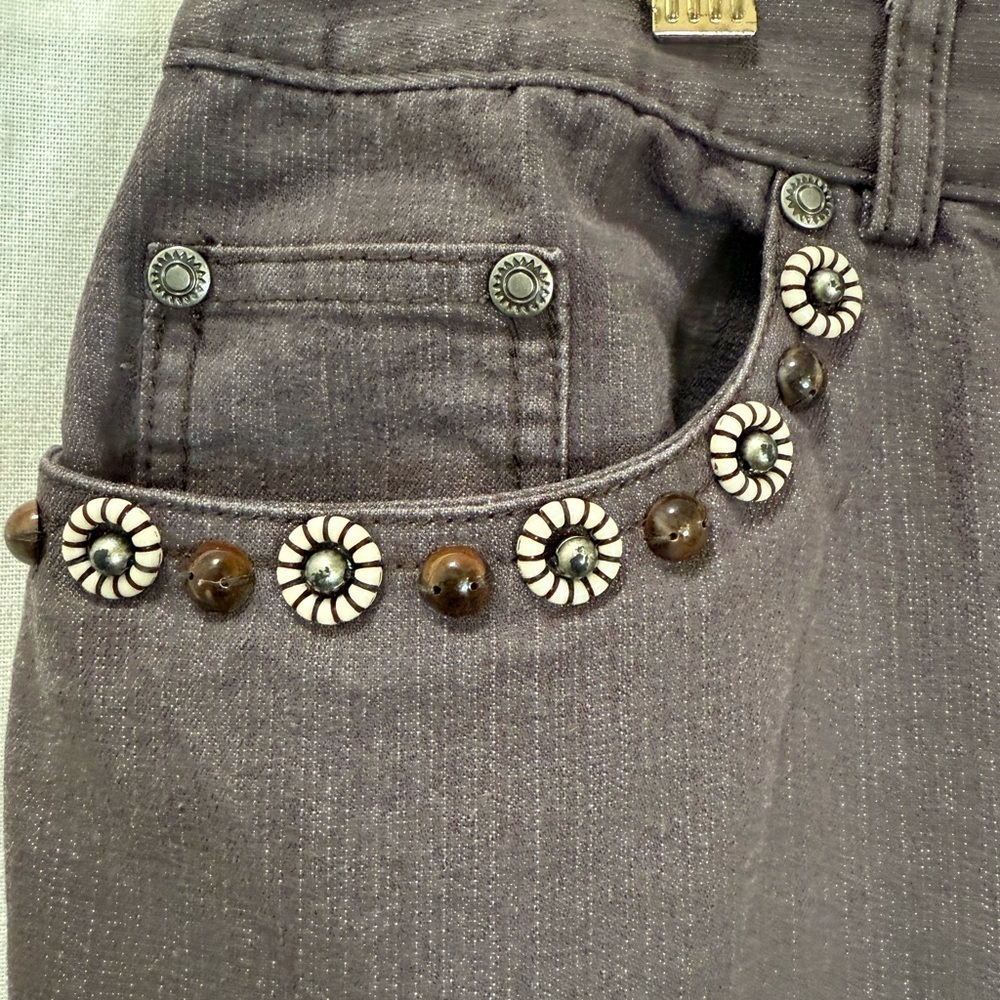Ruby Rd. Embellished Straight Leg Pants Size 16 | Brown Beaded Floral Pocket - Picture 3 of 5